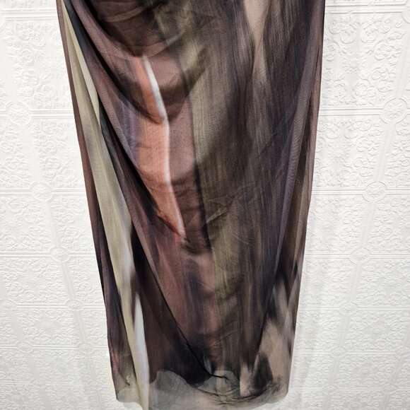 Zara Printed Tulle Abstract Mesh Maxi Cap Sleeve Dress size Large - Picture 3 of 9